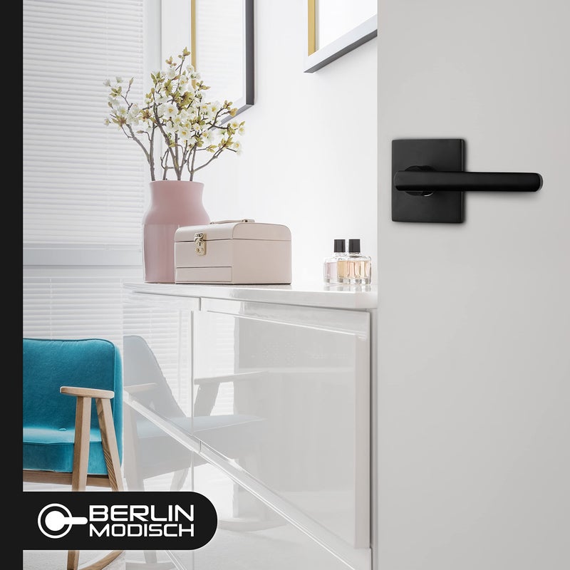 Berlin Modisch Privacy Lever Door Handle Slim Square Easy to Open Locking Lever Set [for Bedroom or Bathroom] Reversible for Right & Left Sided Doors Heavy Duty - Iron Black Finish - Image 2